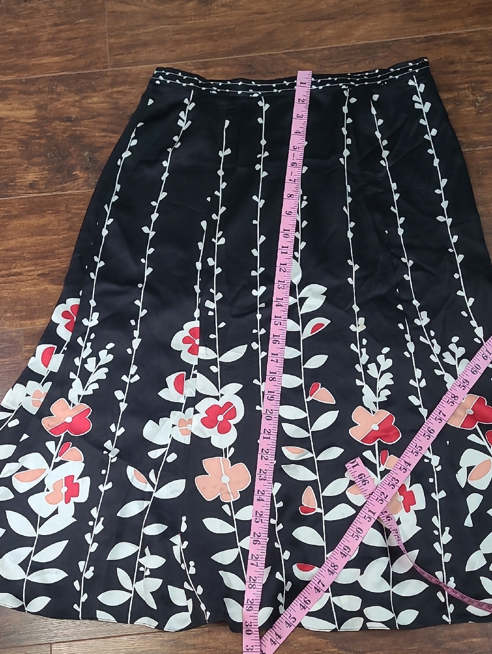 Talbots 100% Silk  Black A-Line Skirt with Cream and Coral Floral Print Size 10 - Picture 6 of 6